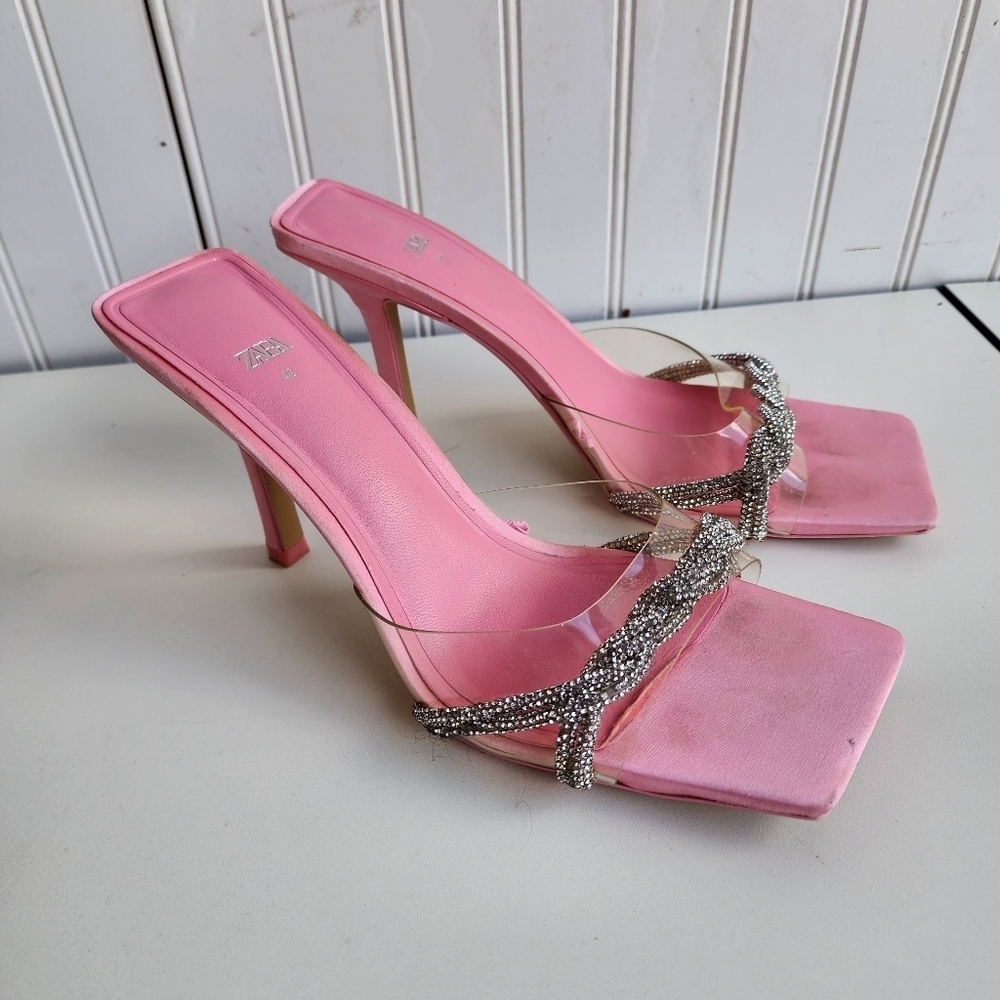 Zara Pink High Heel Slippers Women Heeled Sandals Woman Heels Sz 42 US Size 11 - Picture 1 of 10